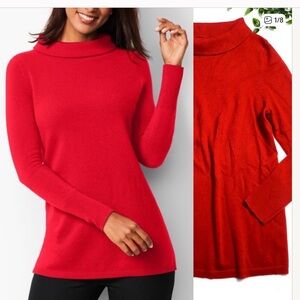 Talbots Sabrina Cashmere Tunic Sweater Cherry Red Holiday Cozy Size XL